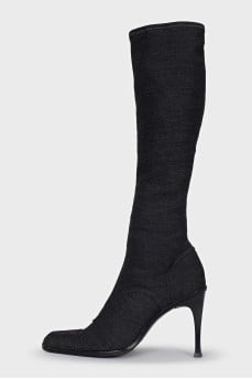 Pointed-toe fabric boots