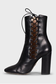 Black leather lace-up ankle boots