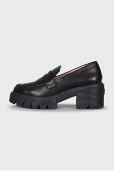 Leather high-heeled loafers