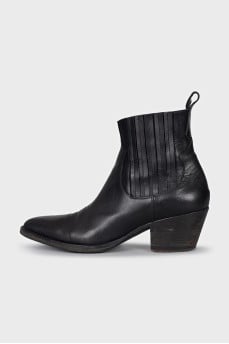Black leather slip-on boots