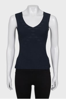 Black ribbed V-neck tank top