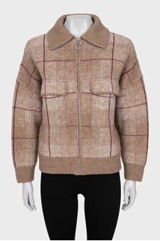 Plaid zip-up cardigan
