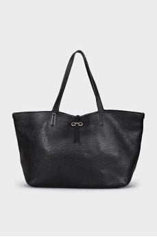 Black leather tote