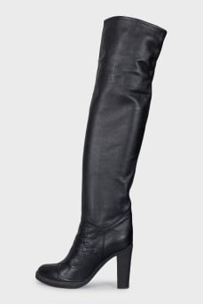 Black leather over-the-knee boots with heels