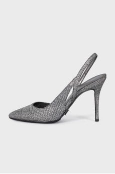 Silver textile slingbacks