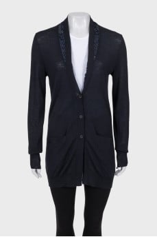 Blue wool cardigan with sequins