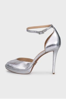 Silver leather heels