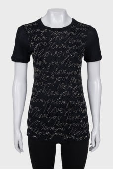 Black T-shirt decorated with beads