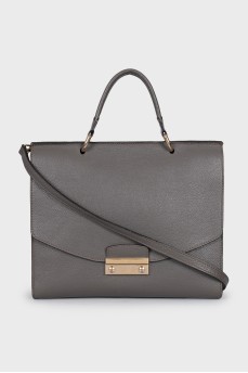Gray leather satchel bag