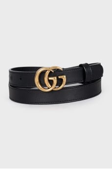 Narrow leather belt with a gold buckle