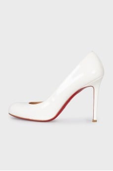 Patent leather white high heel shoes
