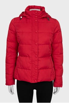 Red jacket with a detachable hood
