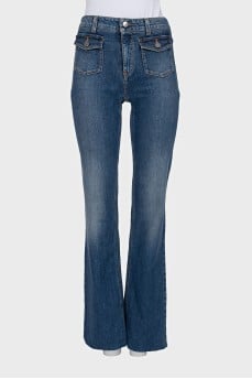 Blue jeans with patch pockets