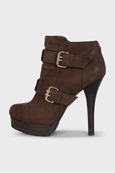 Brown leather ankle boots