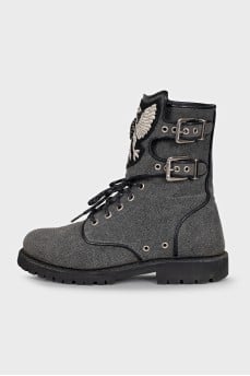 Textile lace-up boots with buckles