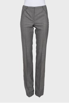 Straight-leg gray trousers with a small print