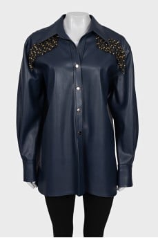Blue eco-leather shirt with tag