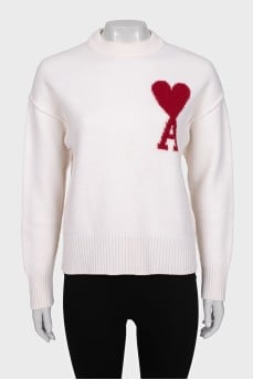 Wool cardigan with brand logo