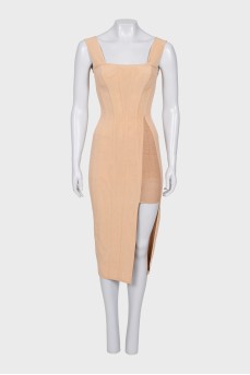 Beige bodycon dress with cutout