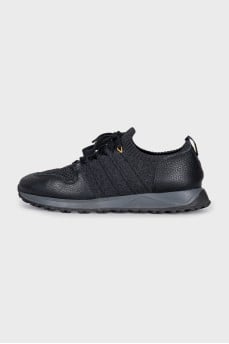 Men's textile and leather lace-up sneakers