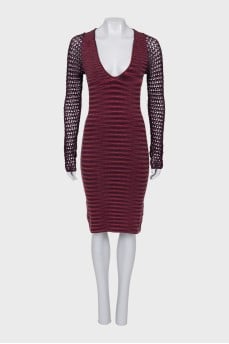 Dress with knitted sleeves