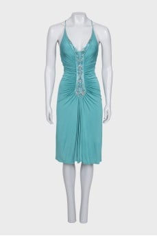 Blue dress with draping and crystals