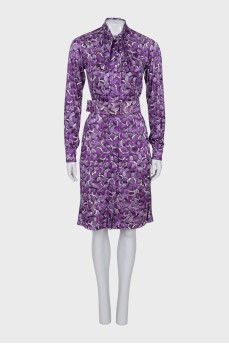 Purple silk dress with long sleeves