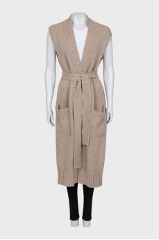 Cashmere cardigan with belt and tag