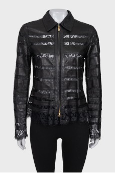 Leather jacket with lace