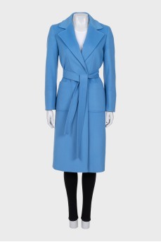 Wool wrap coat with patch pockets