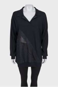 Pullover with lace elements and tag
