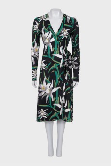 Black floral wrap dress
