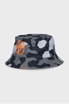 Men's gray panama hat with a military print