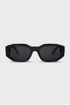 Rectangular black sunglasses with black frames