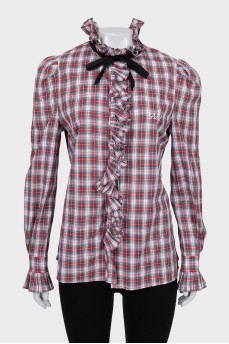 Plaid shirt decorated with ribbon