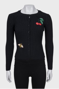 Ribbed wool cardigan with patches