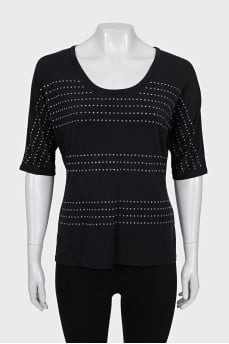 T-shirt with rhinestones and 3/4 sleeves