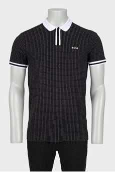 Men's black polka dot polo shirt