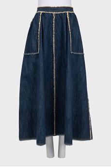 Denim full skirt with zipper