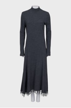 Cashmere and wool dress with fringe