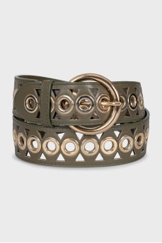 Leather belt decorated with eyelets