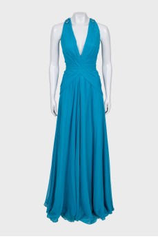 Blue evening dress with decoration