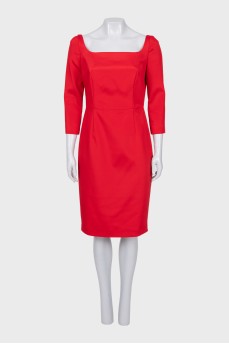 Red dress with a square neckline