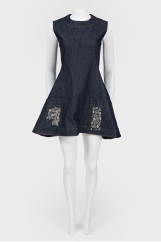 Denim mini-dress is flared