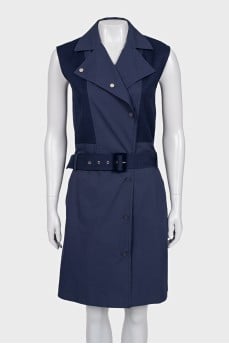 Blue sleeveless dress with buttons