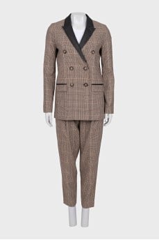 Plaid suit with leather inserts