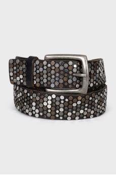 Leather belt with metal decor