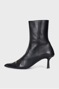 Black leather ankle boots with heels