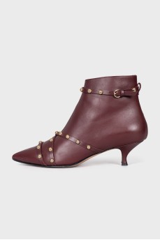 Burgundy kitten heel ankle boots
