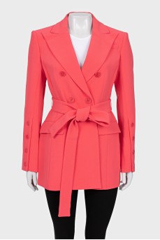 Pink double-breasted jacket with belt